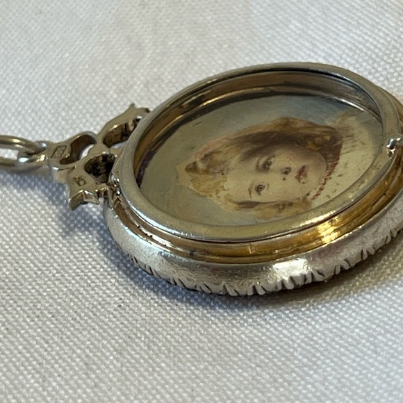Antique Edwardian 900 Silver Double Side Portrait Locket Pendant - Picture 11 of 16